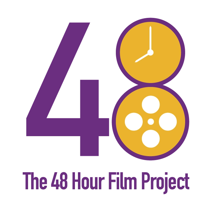48 Hour Film Project Logo with purple
4 and yellow 8 in film (literally film)
circles