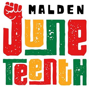 Malden
Juneteenth icon in red, yelllow, and
green